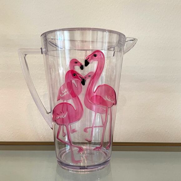 Novogratz Acrylic Pink Flamingo Pitcher & Stemmed Margarita Glass Set of 4 NEW - Picture 3 of 16